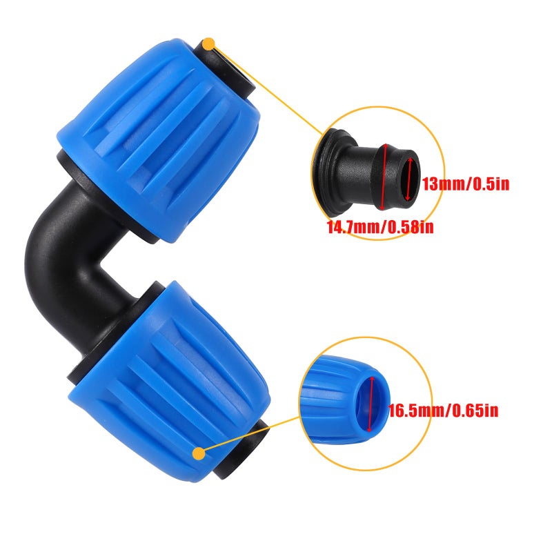 FULAIERGD 1/2 inch Blue Lock Barbed Elbow Connectors fit Drip Irrigation Fittings,16mm PE Tubing Connectors For 1/2"" Drip Irrigation Tubing (OD 0.620 in.ID is 0.520. in)(10 Pcs Blue) - Image 4